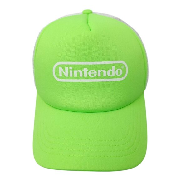 Nintendo Logo Mesh Snapback Cap Trucker Baseball Foam Hat NES Neon Green NEW - Picture 1 of 13